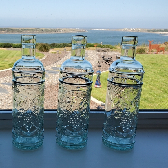 Made In Spain Williams&Sonoma Light Green Glass Embossed Grapevines Bottle - Picture 9 of 9